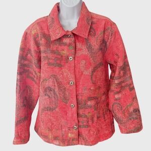 Chico's Coral Print Brushed Fabric Jacket size 3 or regular size X Large